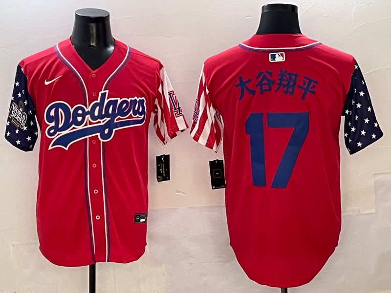 Men Los Angeles Dodgers 17 Ohtani Red a generation of national flags Joint name 2025 Nike MLB Jersey style 7